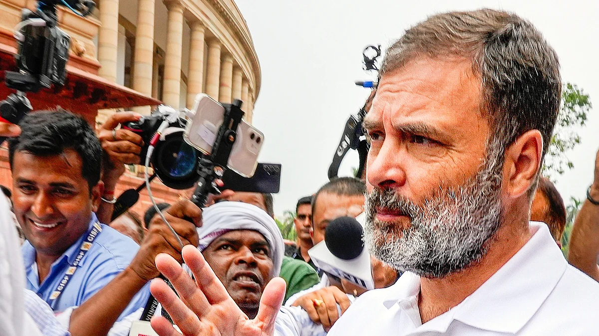 Rahul Gandhi speaks to the media post-Budget 2024 (photo: PTI)