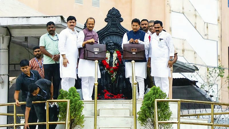 Dy CM Ajit Pawar and MoS finance Deepak Kesarkar before presenting Maharashtra budget