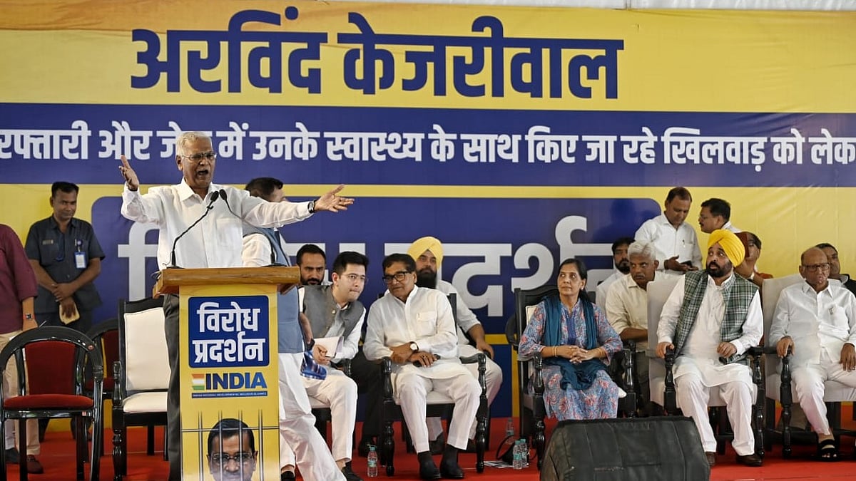 INDIA bloc leaders rally at Jantar Mantar, demand release of Delhi CM Kejriwal