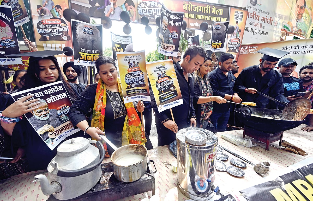 Protest by Indian Youth Congress members to mark PM Modi’s birthday as National
Unemployment Day in 2023
