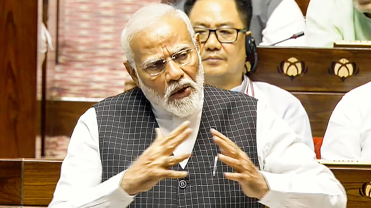 File photo of PM Modi speaking in the Rajya Sabha (photo: PTI)