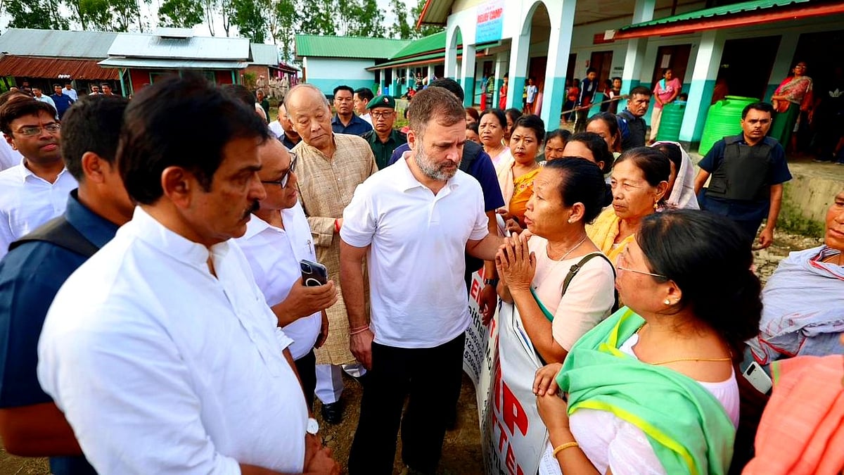 Rahul Gandhi interacts with locals in Manipur (photo: @INCIndia/X)