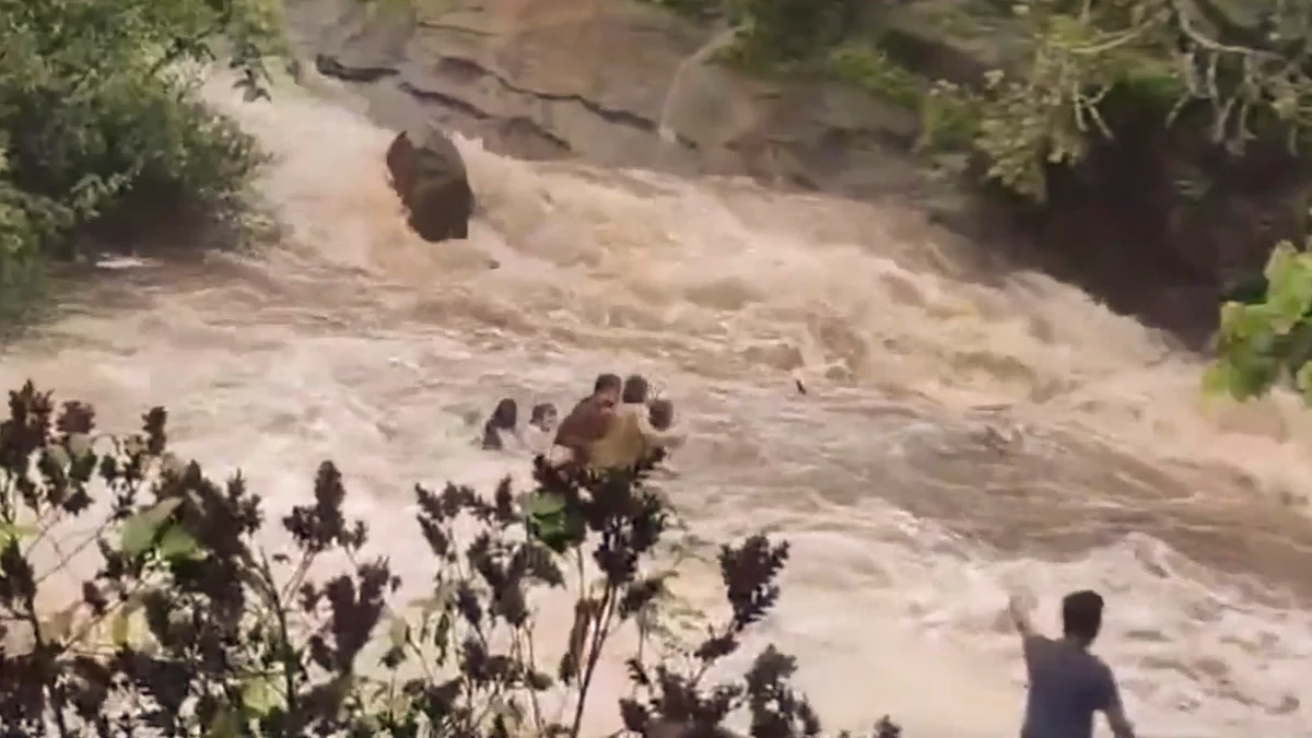A video of the incident shows a group of people being swept away by gushing water (photo: PTI)