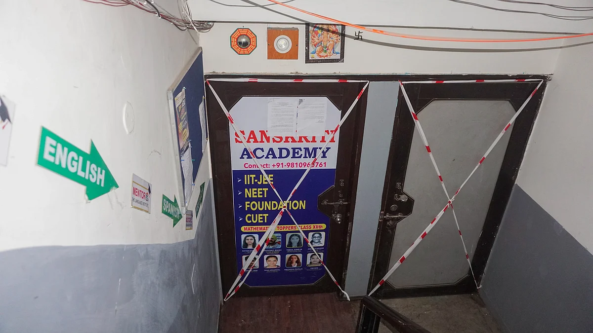 A coaching centre that was sealed by MCD, at Preet Vihar area (photo: PTI)