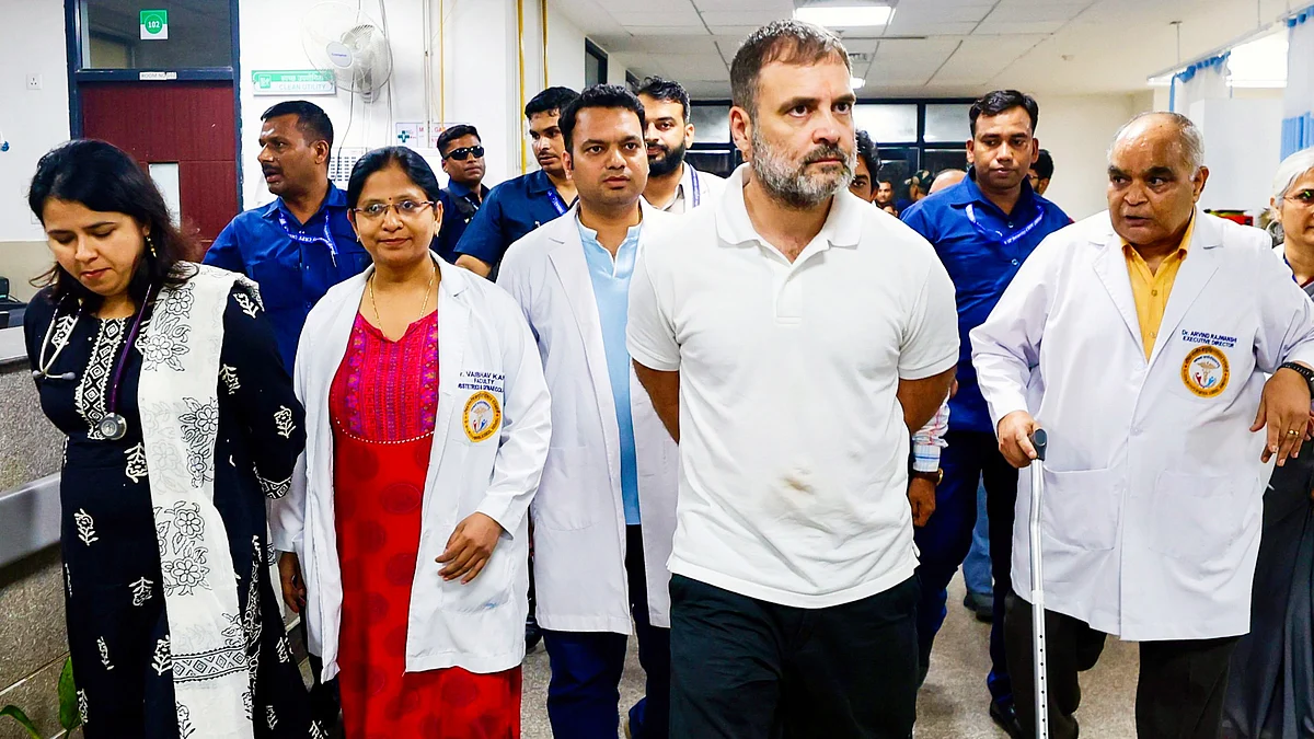 Rahul Gandhi on a visit to AIIMS Rae Bareli (photo: PTI)