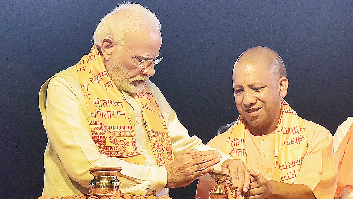 PM Narendra Modi and Yogi Adityanath at Diwali Deepotsav in Ayodhya, 2022