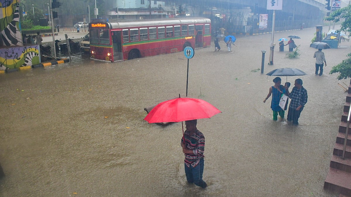 A waterlogged road in Mumbai