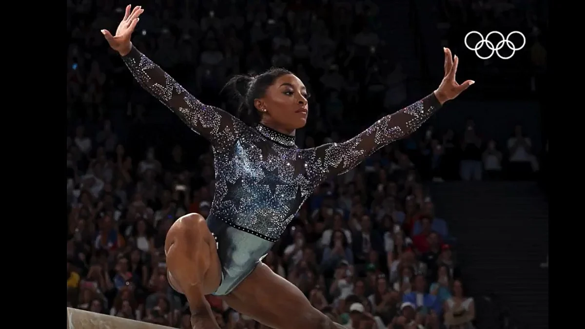 Screen grab of Simone Biles from @Olympics/X