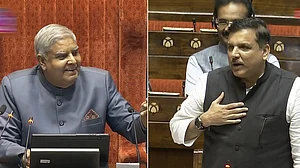 Jagdeep Dhankhar and Sanjay Singh during Parliament session in New Delhi on 1 July (photo: PTI)