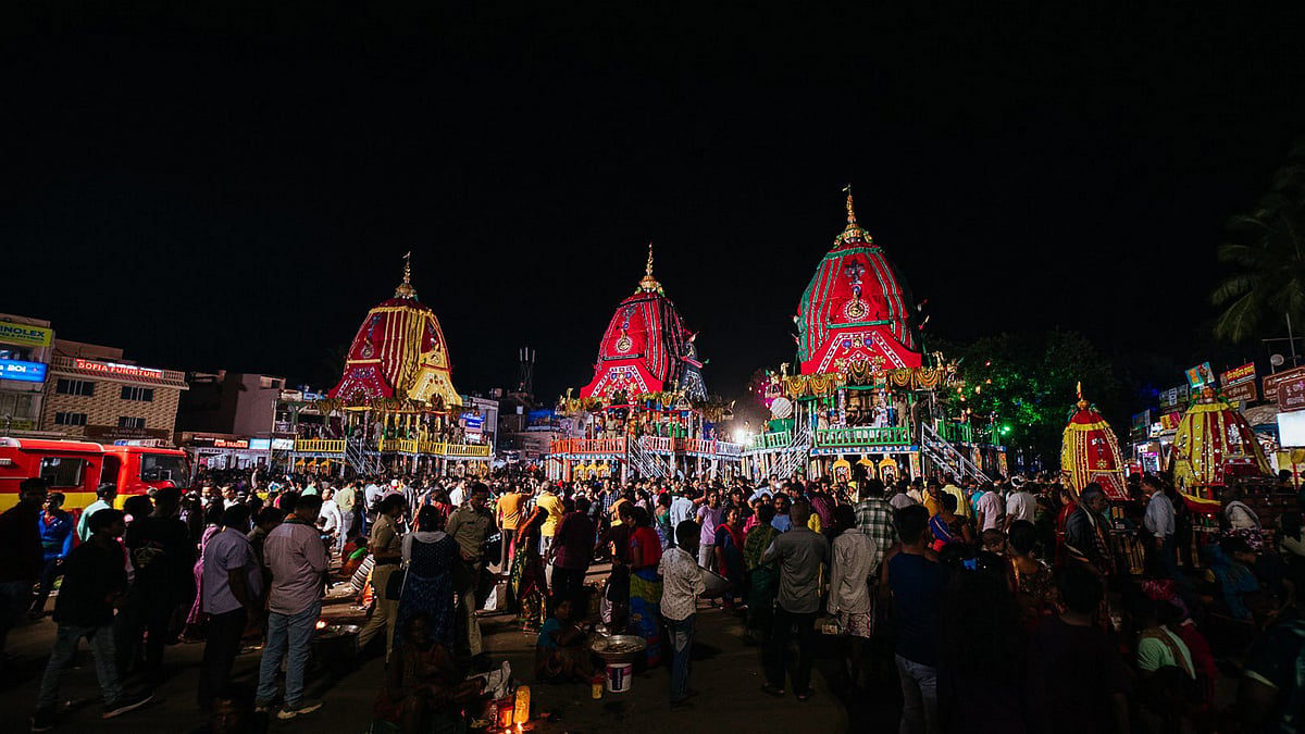 Devotees gather around the chariots in Puri (photo: PTI)