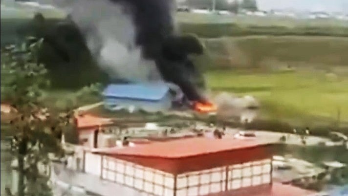 The plane was seen speeding down the runway before a fire broke out with high flames (photo: IANS)