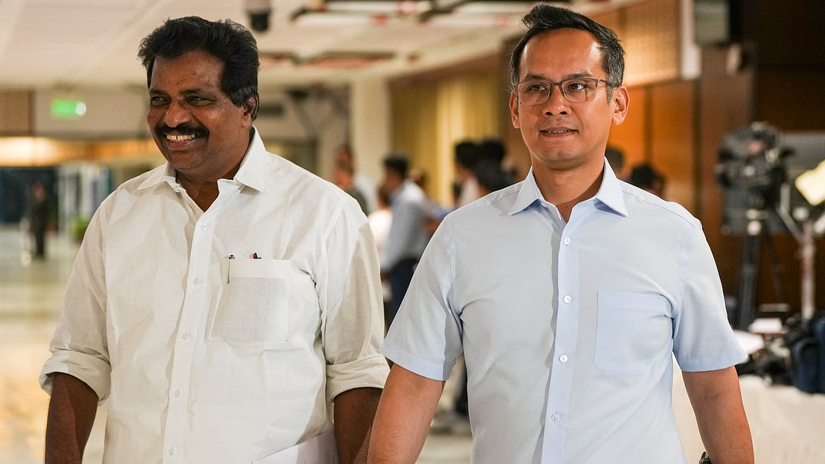 Congress MPs Kodikunnil Suresh and Gaurav Gogoi arrive for the all-party meeting in New Delhi 