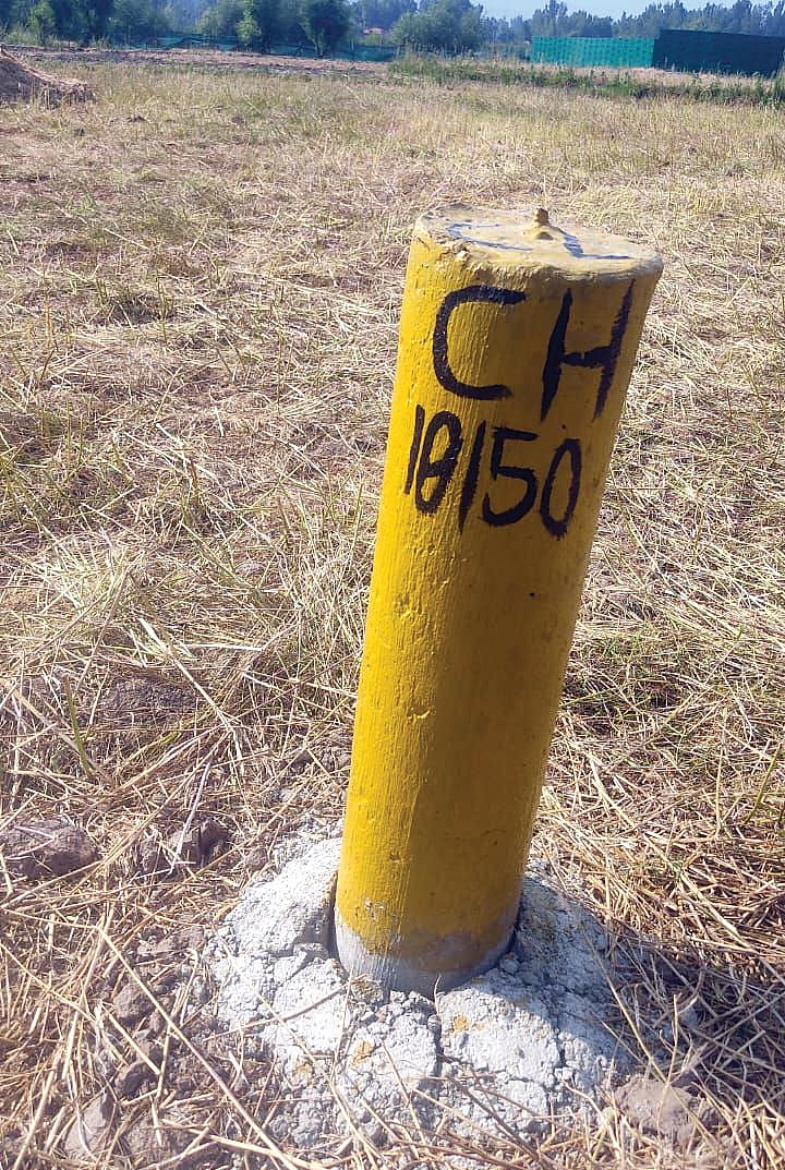 A pillar demarcating land for the rail link 