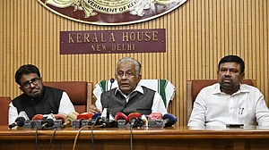 IUML's E.T. Mohammed Basheer (centre) in New Delhi on 5 August (photo: Vipin/NH)