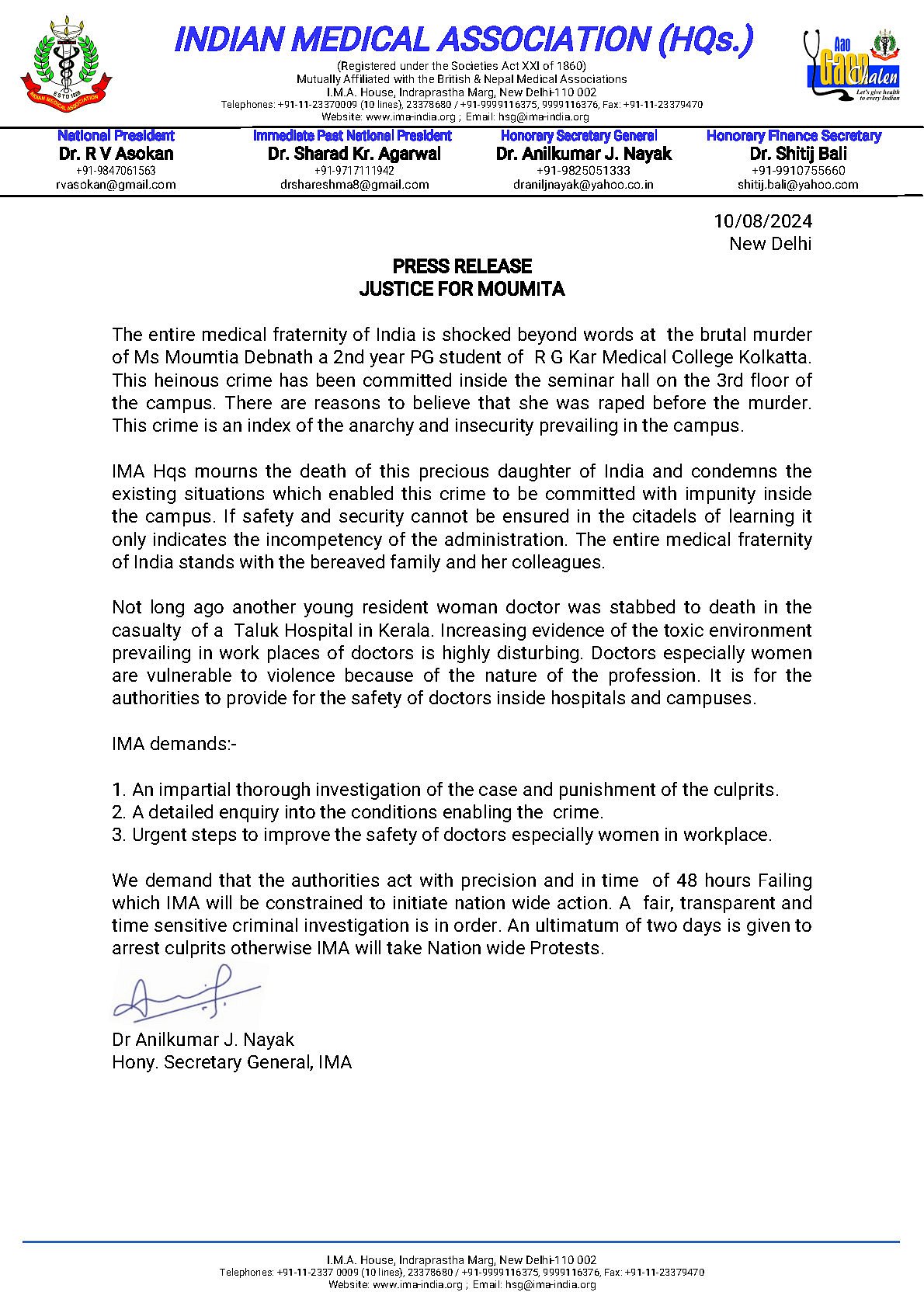 Woman doctor murder case: IMA gives 48-hour ultimatum, warns of nationwide protests