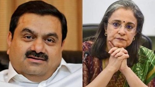 Gautam Adani (left) and SEBI chief Madhabi Puri Buch