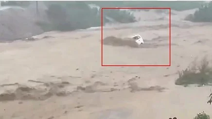 The car swept in the swollen Jaijon Choe rivulet in Punjab, 11 Aug 2024