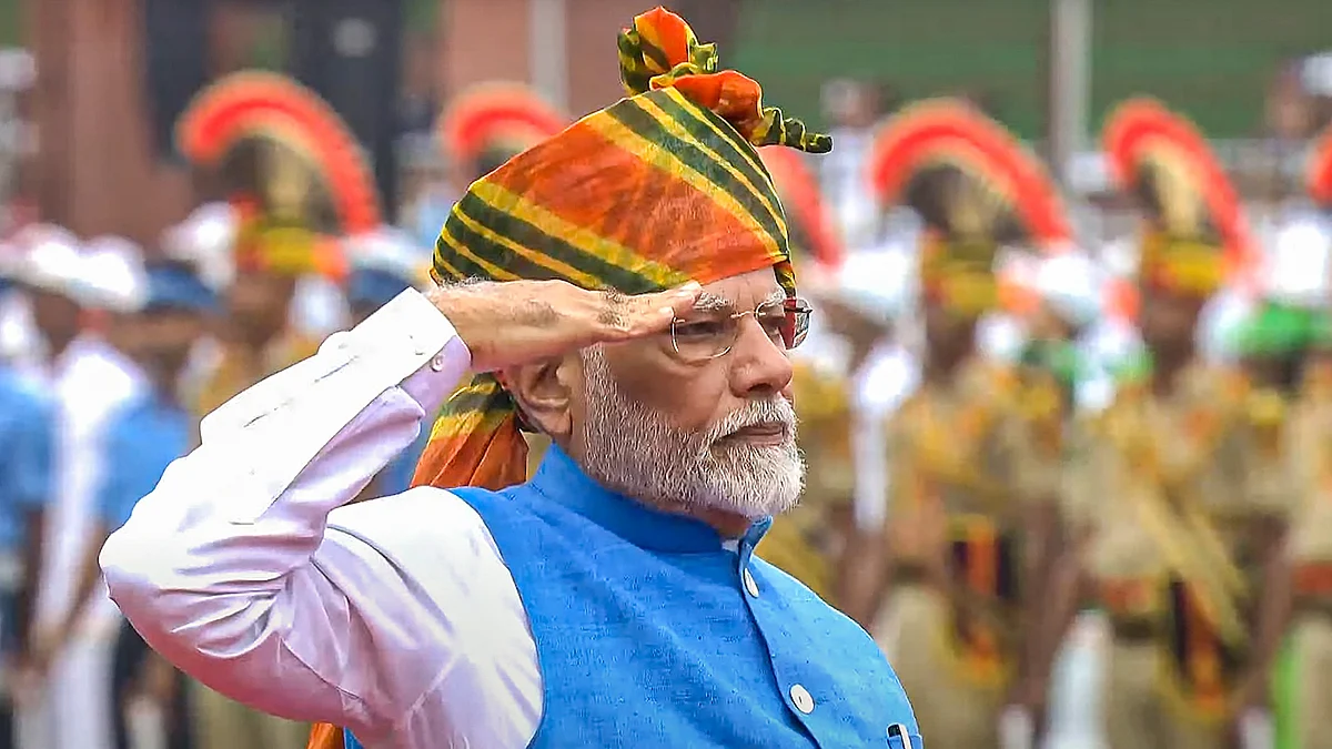 Narendra Modi greets the gathering at the Red Fort on 78th Independence Day