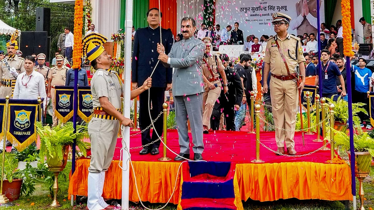 Sukhvinder Singh Sukhu during Independence Day celebrations in Kangra on 15 August (photo: PTI)