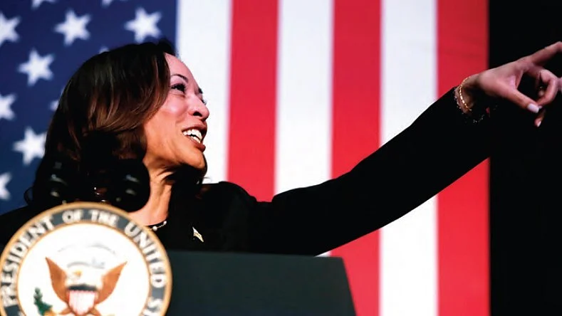 US Vice President Kamala Harris at an event in Kalamazoo, Michigan, July 2024.