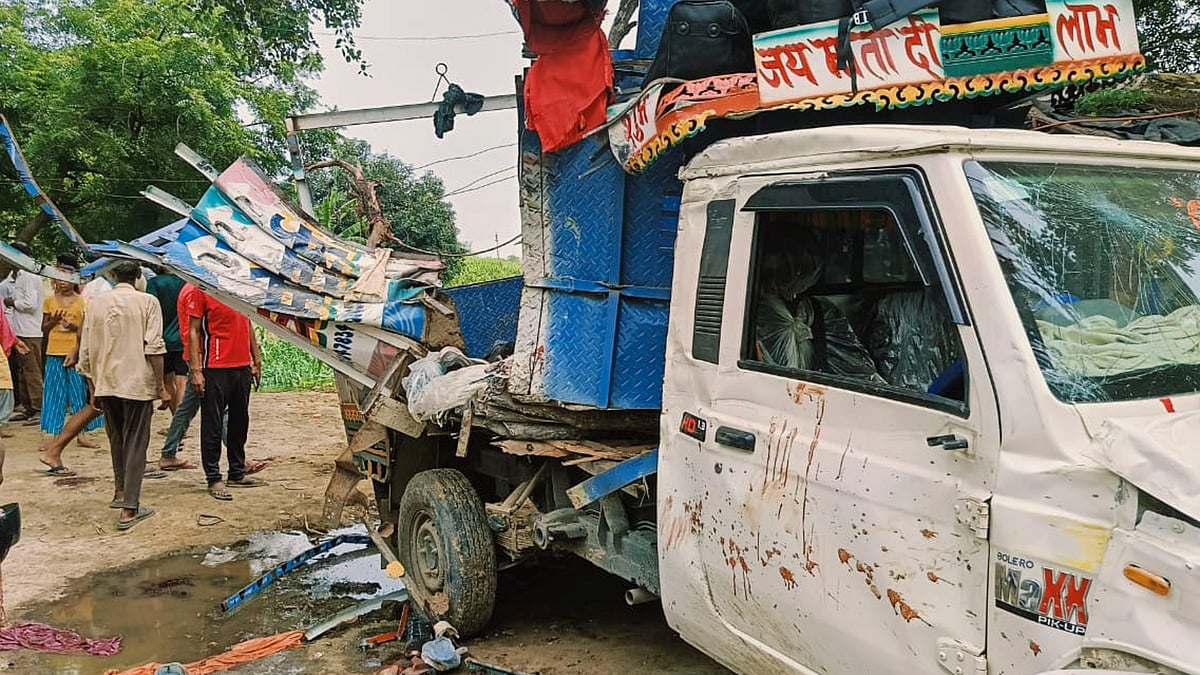 Locals said the pickup van was coming from Ghaziabad when it collided head-on with the bus (photo: PTI)
