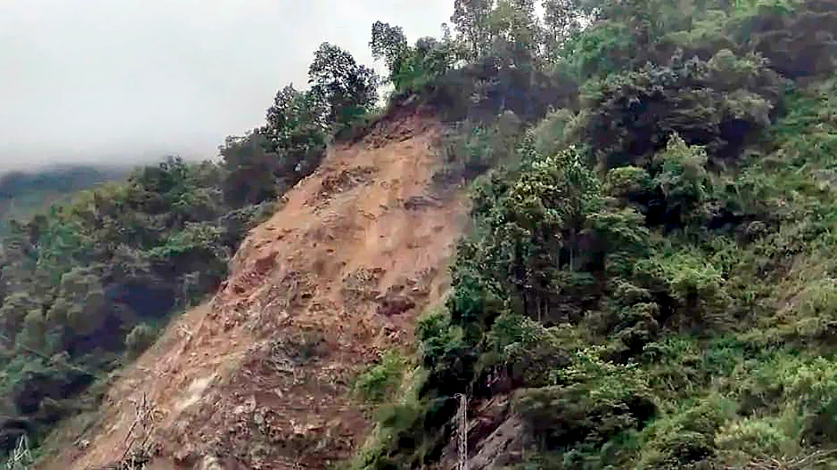Gangtok: An affected area during a landslide, at Dipu Dara near Singtam