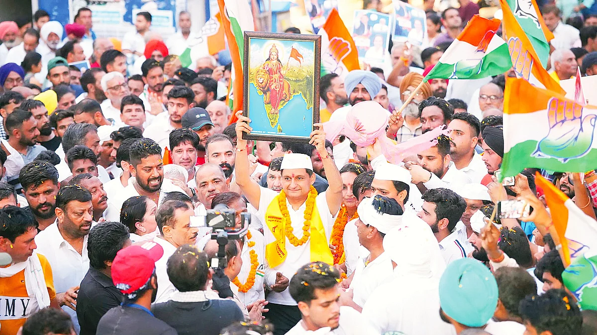 Congress MP Deepender Hooda at the ‘Haryana Maange Hisab Yatra’ in Ambala, 19 August