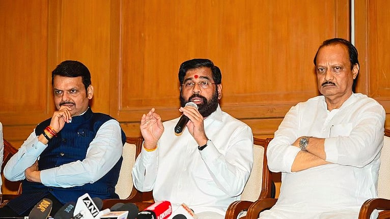 (L-R) Devendra Fadnavis, Eknath Shinde, Ajit Pawar 