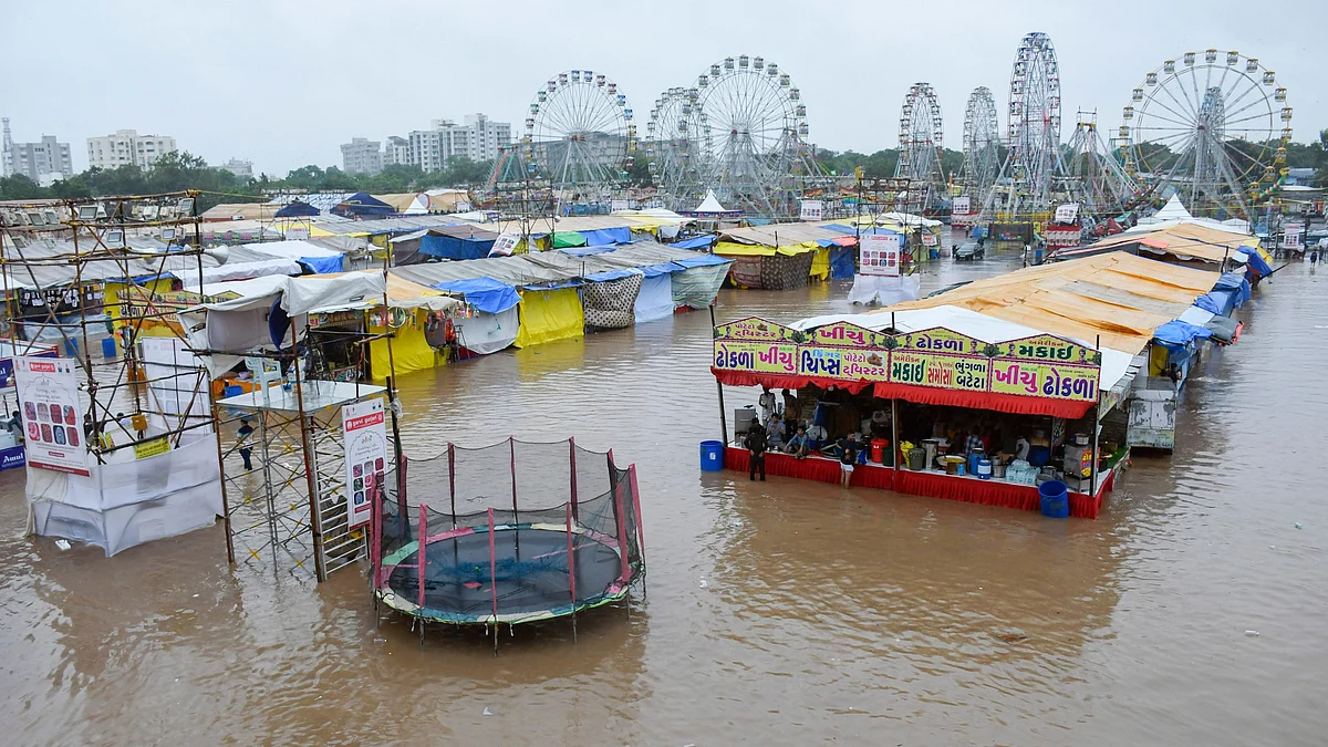Gujarat: A waterlogged area after heavy rains, in Rajkot, 25 August 