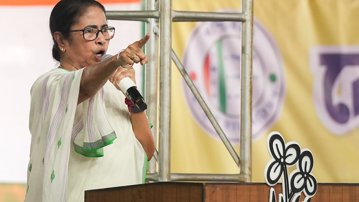 Mamata Banerjee addresses a gathering in Kolkata on 28 August (photo: PTI)