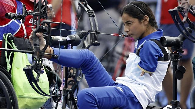 Sheetal Devi in action at Paris Paralympics (photo: PTI)