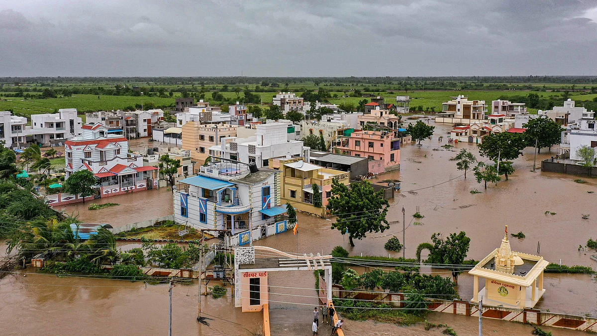 A flooded area at Kothara village in Kutch district, Friday, 30 August