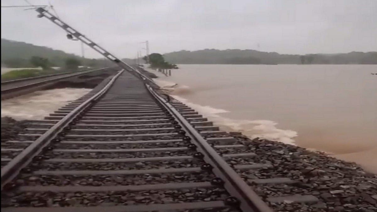 Washed away railway tracks after heavy rains in Mahbubabad district of Telangana