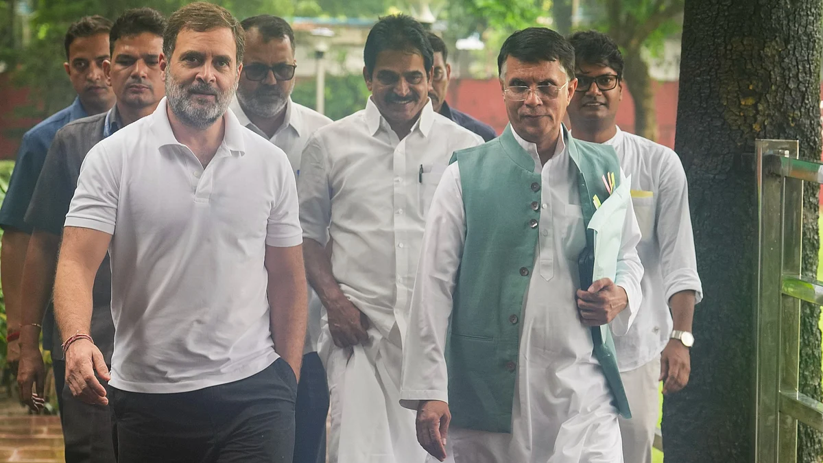 Rahul Gandhi, K.C. Venugopal and Pawan Khera in New Delhi on 2 September (photo: PTI)