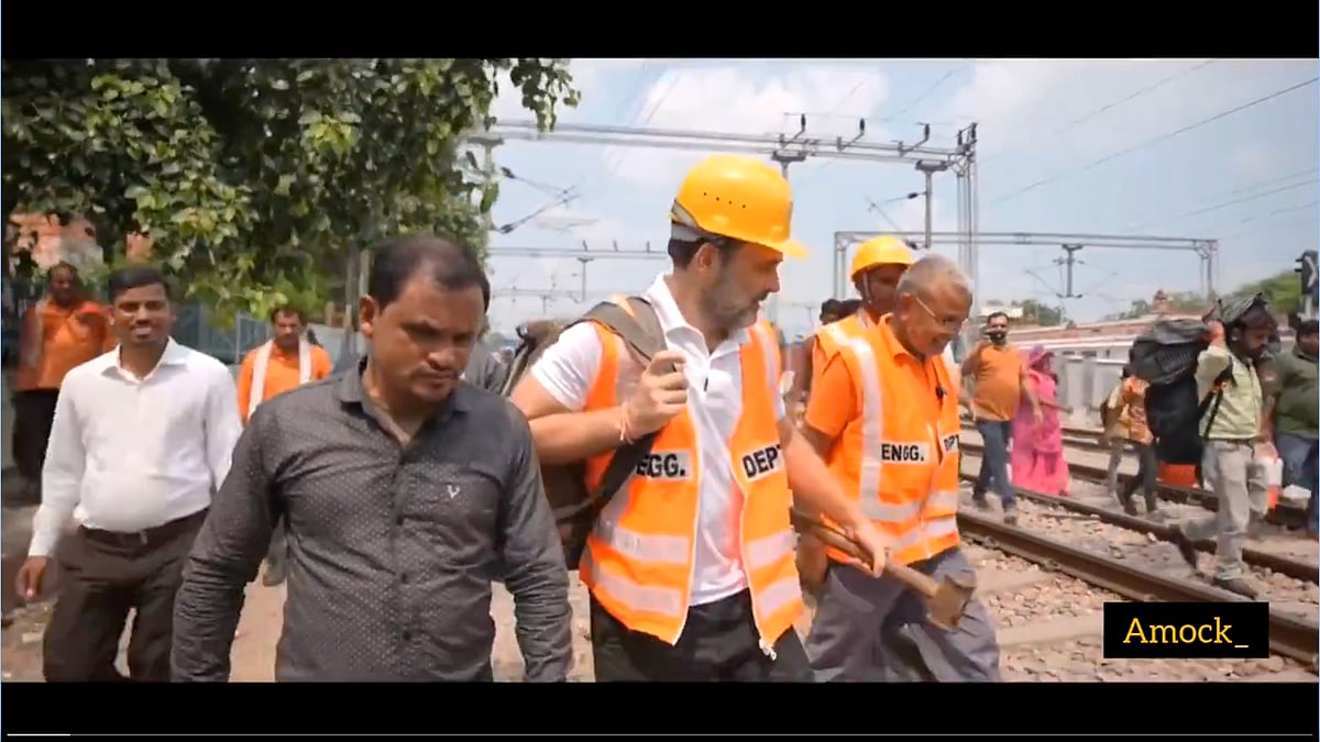 Mallet in hand, Rahul Gandhi walks the tracks with the Indian railways trackmen