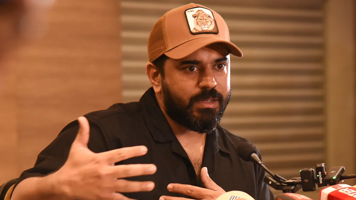 Malayalam film actor Nivin Pauly addresses a press conference, in Kochi