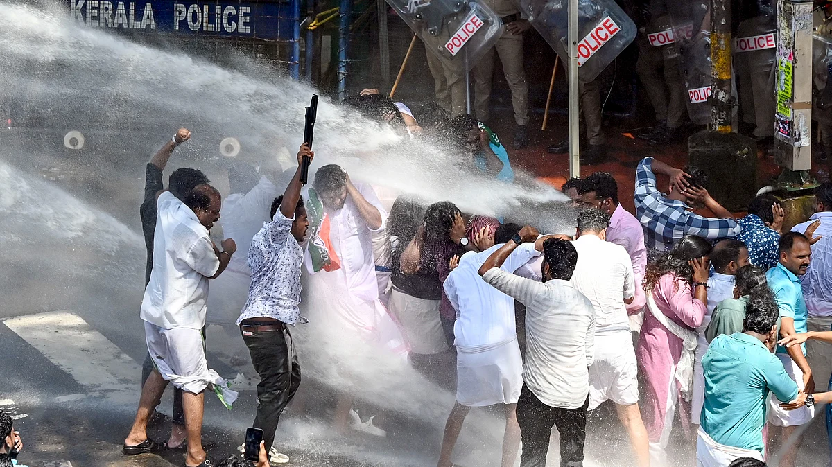 Police use water cannons to disperse Youth Congress activists on 5 September (photo: PTI)