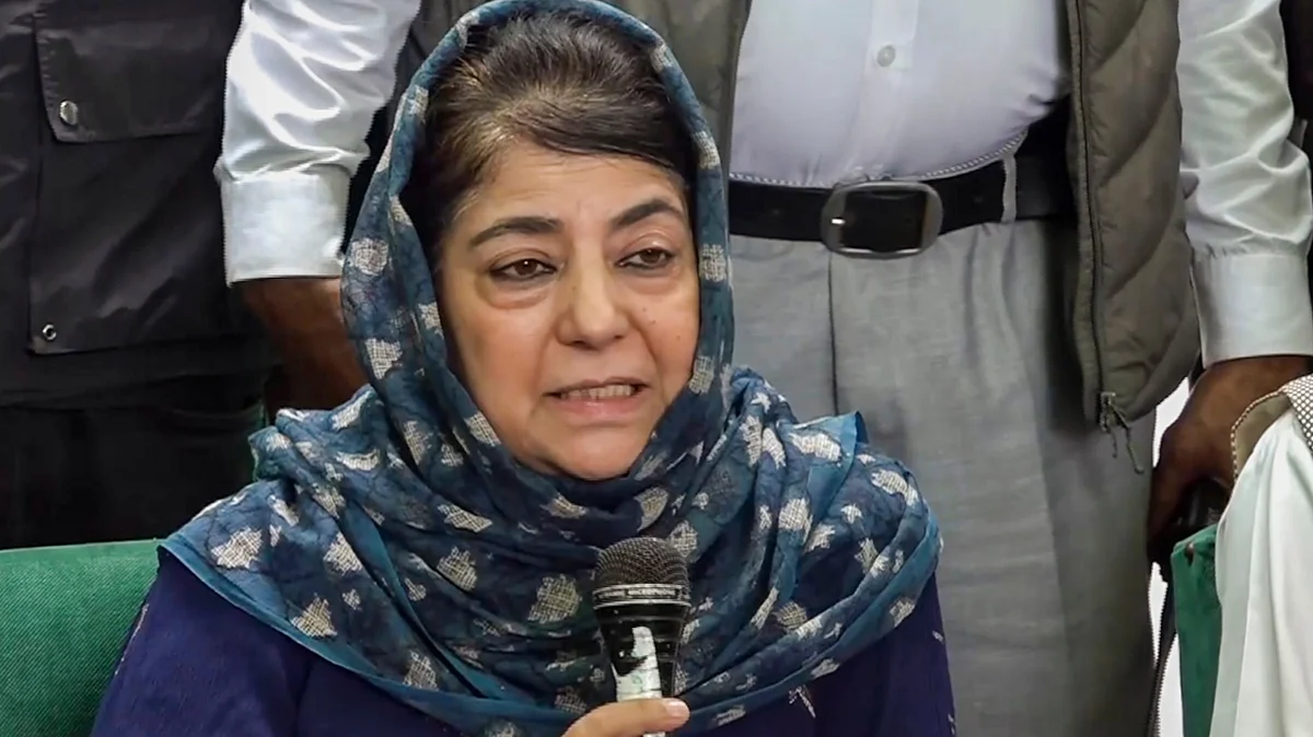 Mehbooba Mufti addresses a press conference in Srinagar on 3 September (photo: PTI)