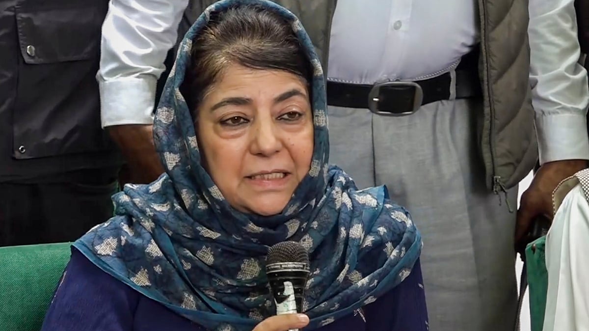Mehbooba Mufti addresses a press conference in Srinagar on 3 September (photo: PTI)