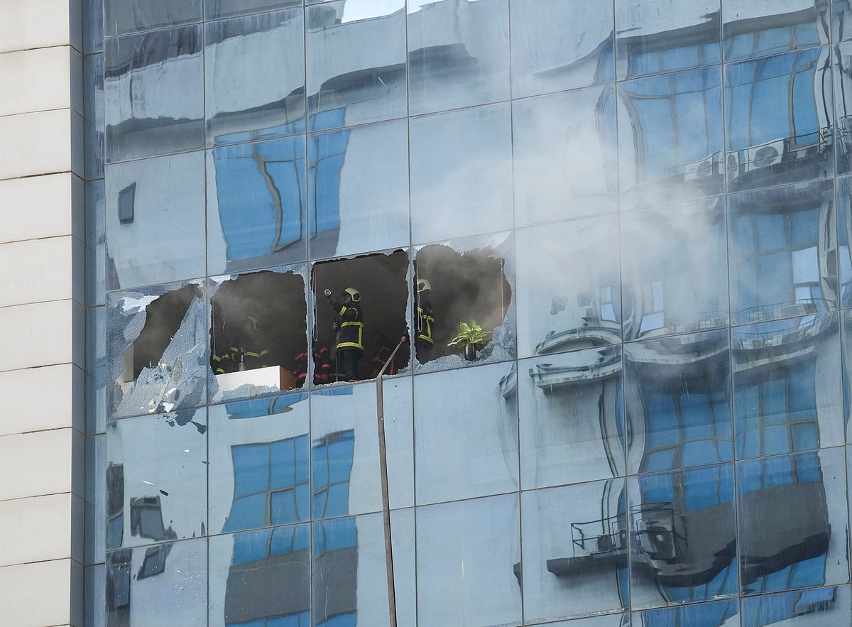 Mumbai: Firefighters try to douse a fire that broke out at Times Tower building
