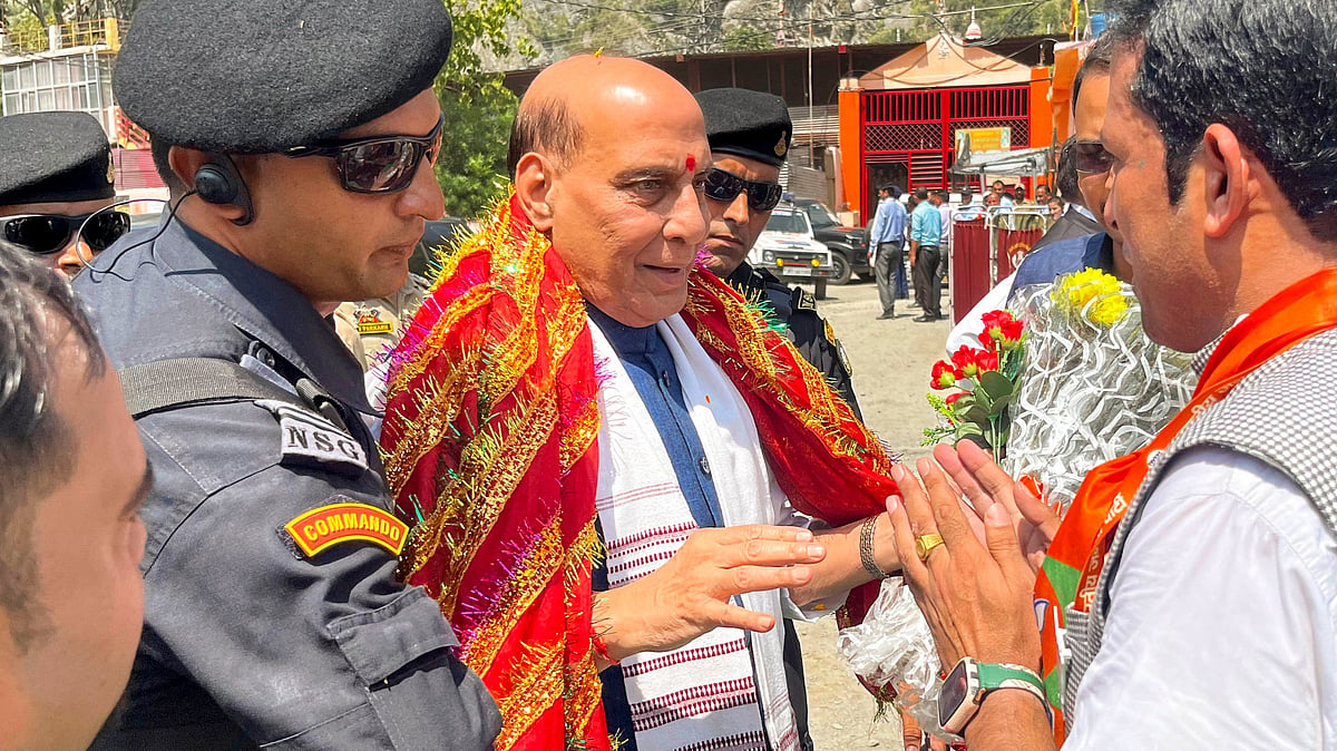  Defence Minister Rajnath Singh in J&K's Ramban on Sunday, 8 Sept 2024 (Photo: PTI)