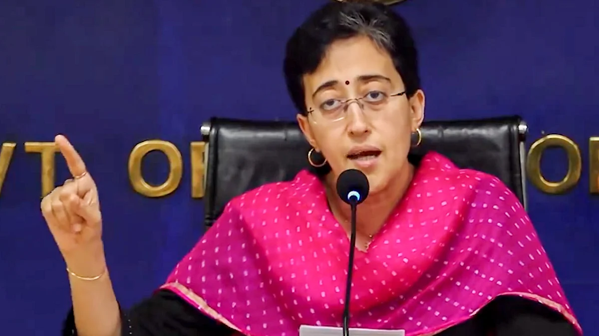 Atishi addresses a press conference in New Delhi on 8 September (photo: PTI)