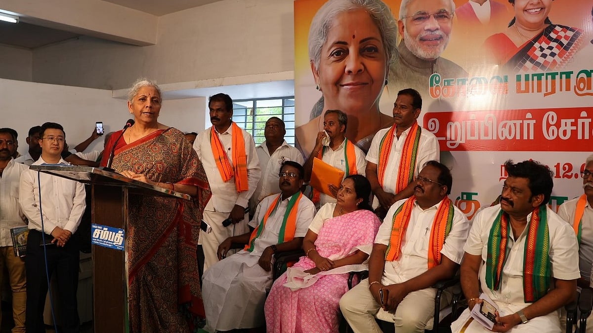 Sitharaman addresses the audience during the Membership Drive Event organised by BJP in Coimbatore,