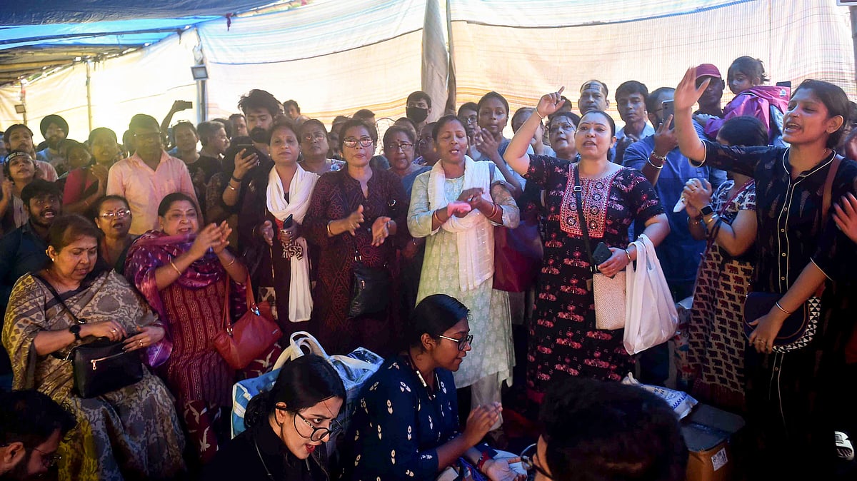 File photo of doctors during their protest dharna over RG Kar Hospital incident (photo: PTI)