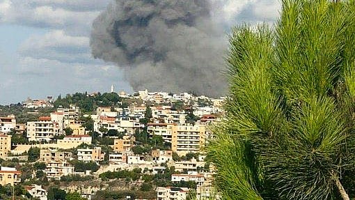 Smoke rises in the wake of Israeli airstrikes on Beirut