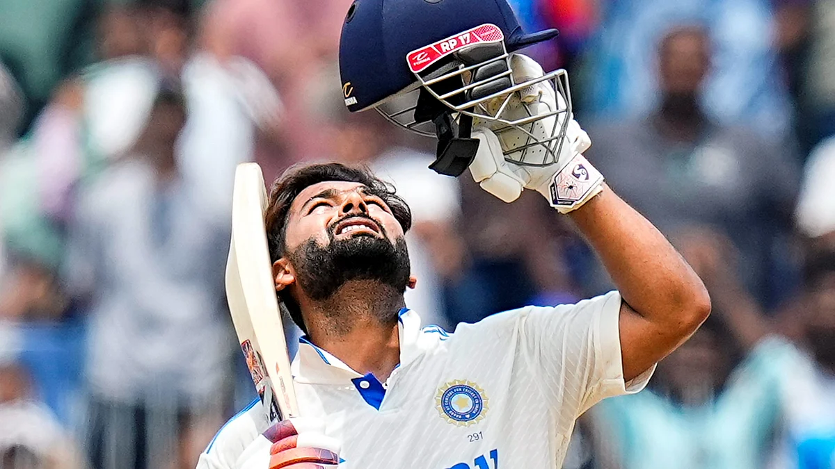 Rishabh Pant celebrates his century in Chennai on 21 September (photo: PTI)