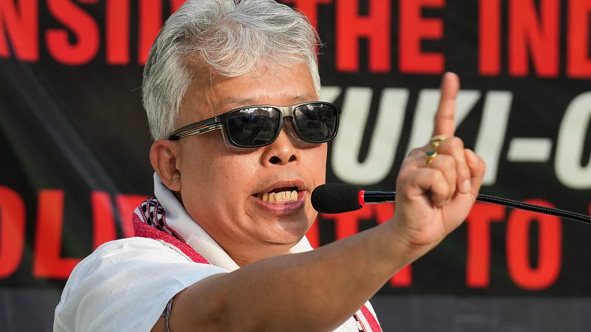 Congress MP A. Bimol Akoijam speaks during a protest in New Delhi in 15 September (photo: PTI)
