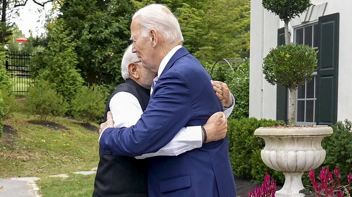 PM Narendra Modi being received by US President Joe Biden in Wilmington (photo: PTI)
