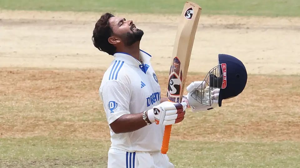 Rishabh Pant after reaching his sixth Test century on Saturday, 21 Sept 2024