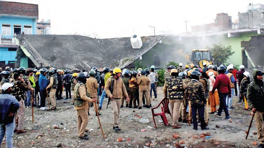 Demolition drive in Muslim-dominated Banphoolpura area of Uttarakhand’s Haldwani, February 2024